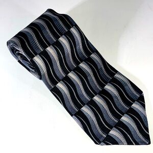 MONTEREY BAY Mens Silk Black & Gray Geometric Pattern 61" x 4" Neck Tie